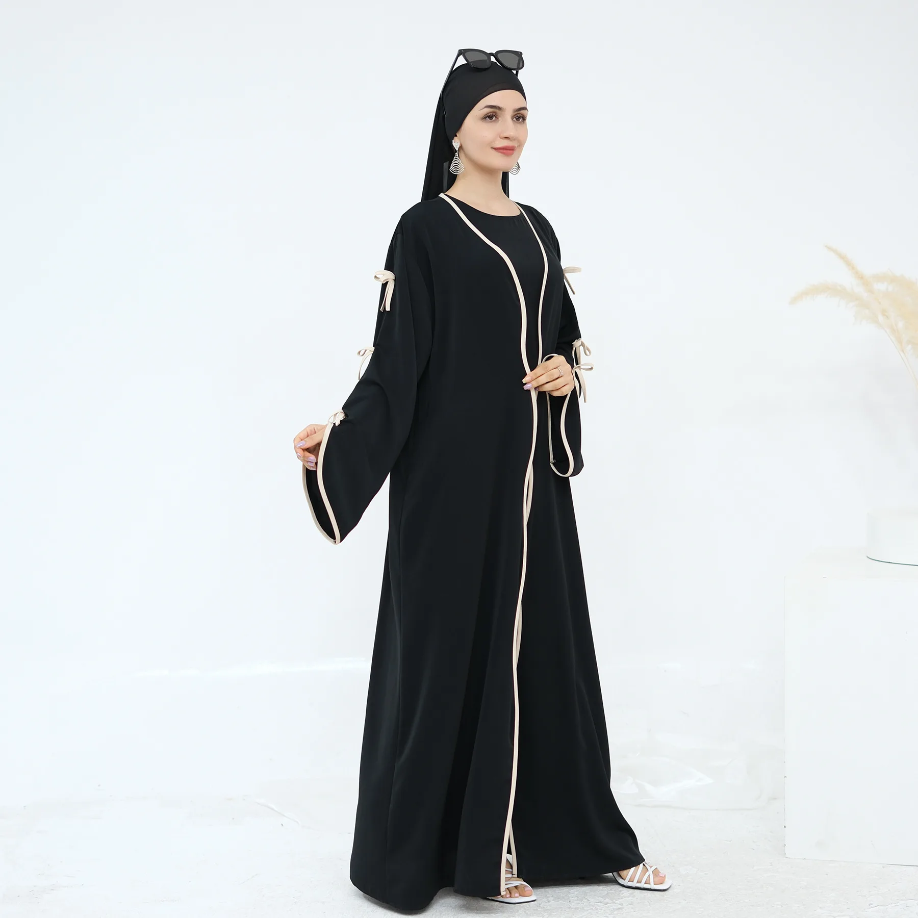 Moyen-Orient musulman nouvelle mode femmes couleur unie décontracté à la mode élégant 2 pièces ensembles Cardigans Abaya robe intérieure vêtements féminins
