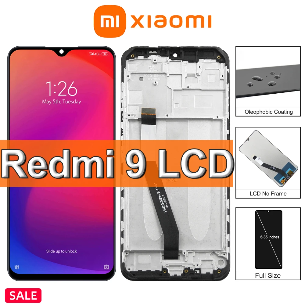 

6.53" Original Xiaomi Redmi 9 LCD Display Touch Screen, For Redmi9 M2004J19G, M2004J19C LCD Display Replace, with Frame Assembly