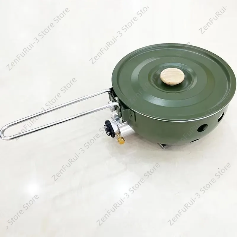Windproof Portable Camping Gas Stove with Non-stick Pan, Outdoor Picnic Hiking Gas Burner for Backpacking Cooking