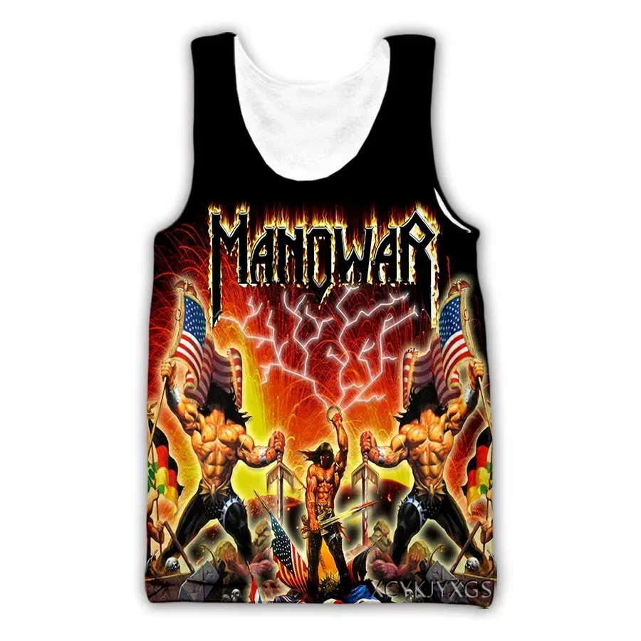 

Summer Hot Manowar Tank Tops 3D Heavy Metal Band Print Men/ Women Fashion Sleeveless Tops Oversized Man Gym Clothing Beach Vests