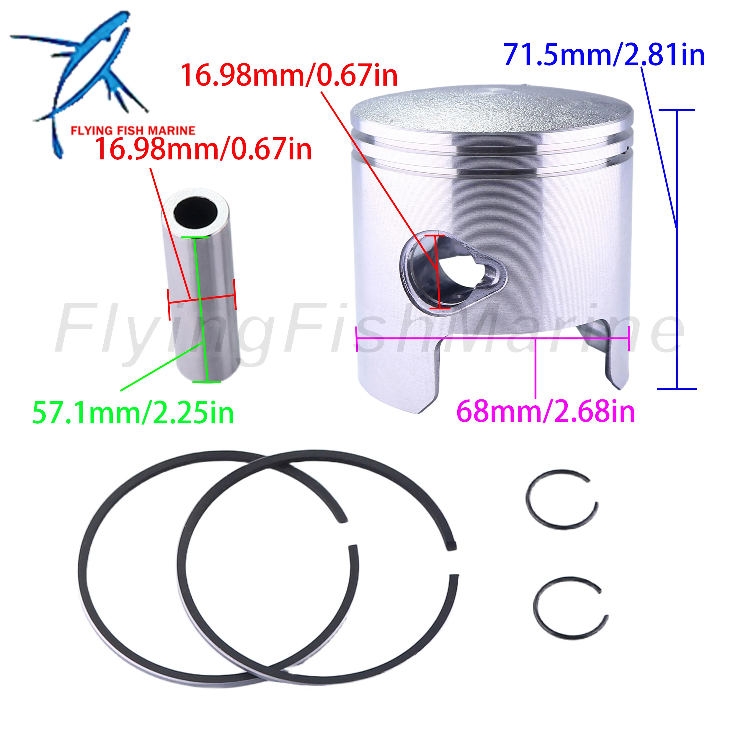 Outboard 3C8-00001-0 STD Piston Set & 356000110 346000110 Ring for Tohatsu Nissan M40D M50D 40HP 50HP / 779-96152 for Mercury