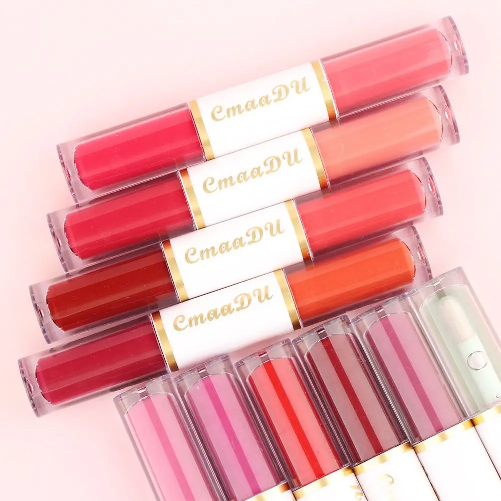 Retro seidiger zweifarbiger Lipgloss, pralle Doppelköpfe, Lippenglasur, feuchtigkeitsspendend, schweißfest, matt, Lippenstift für Mädchen