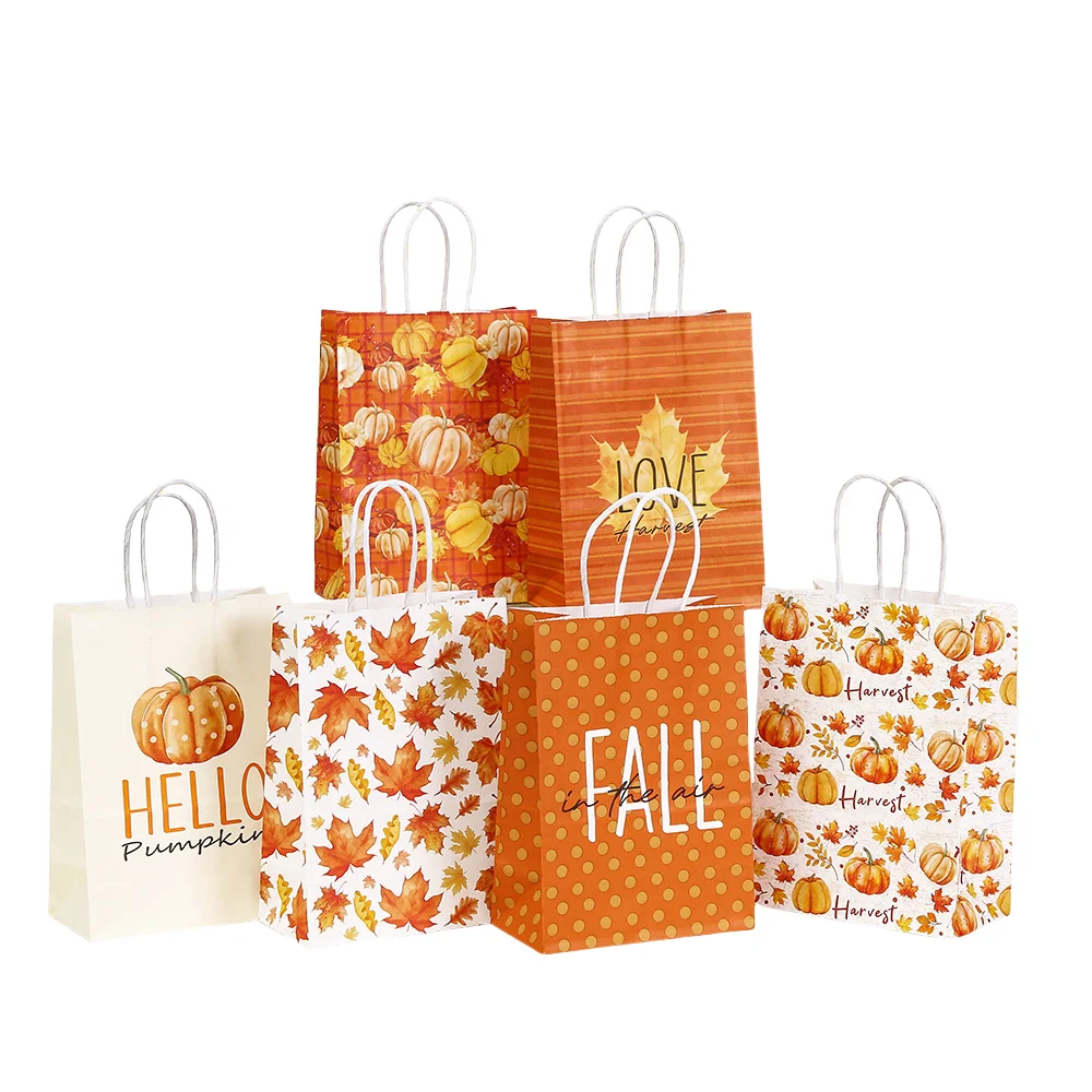 LPZHI الخريف اليقطين ورقة تغليف الهدايا أكياس الخريف الشكر الحصاد أكياس الورق للحلويات حفل زفاف عيد ميلاد الحلوى كوكي