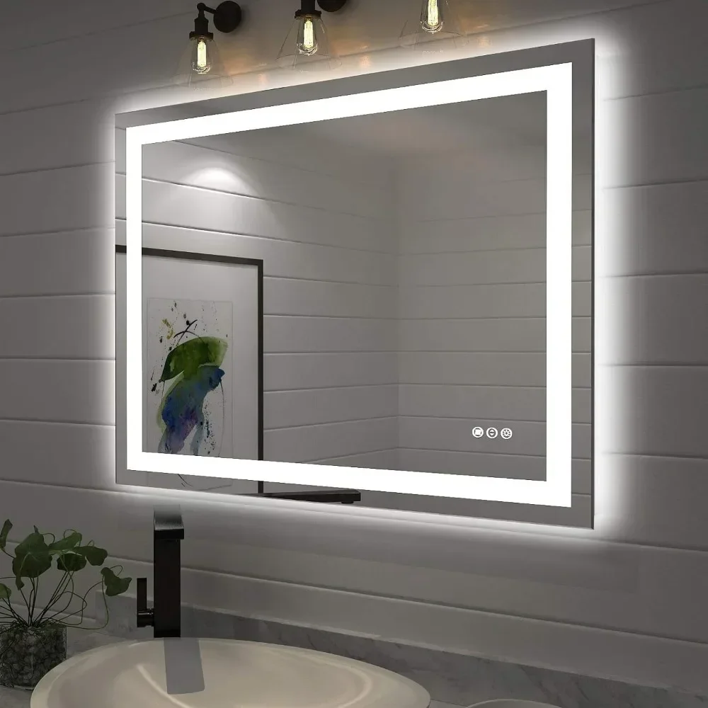 

3 Colors LED Vanity Bathroom Mirror 40"x 32" With Front and Backlit Shatter-Proof Memory