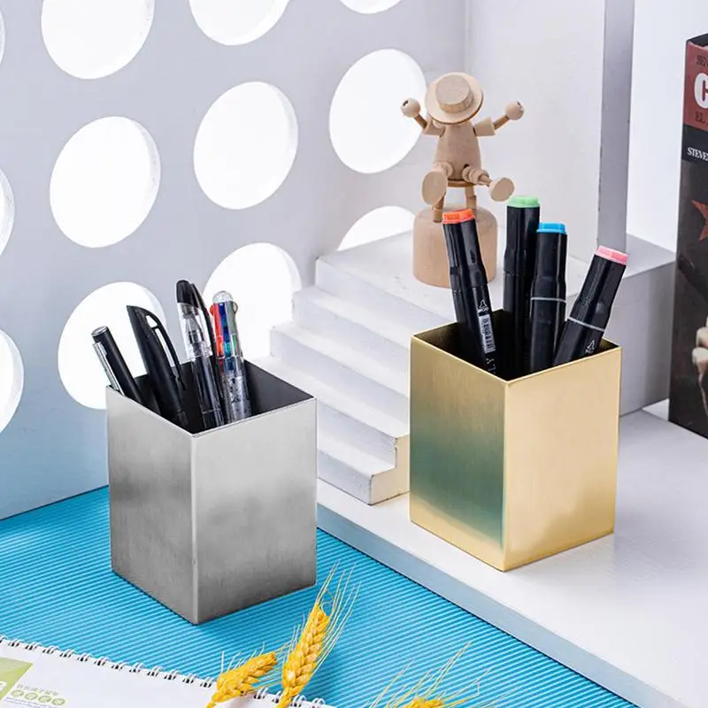 

Pen Organizer For Desk Stainless Steel Desk Pen Organizer Pen Storage Containers Square Makeup Brushes Cup Pencil Storage Organi