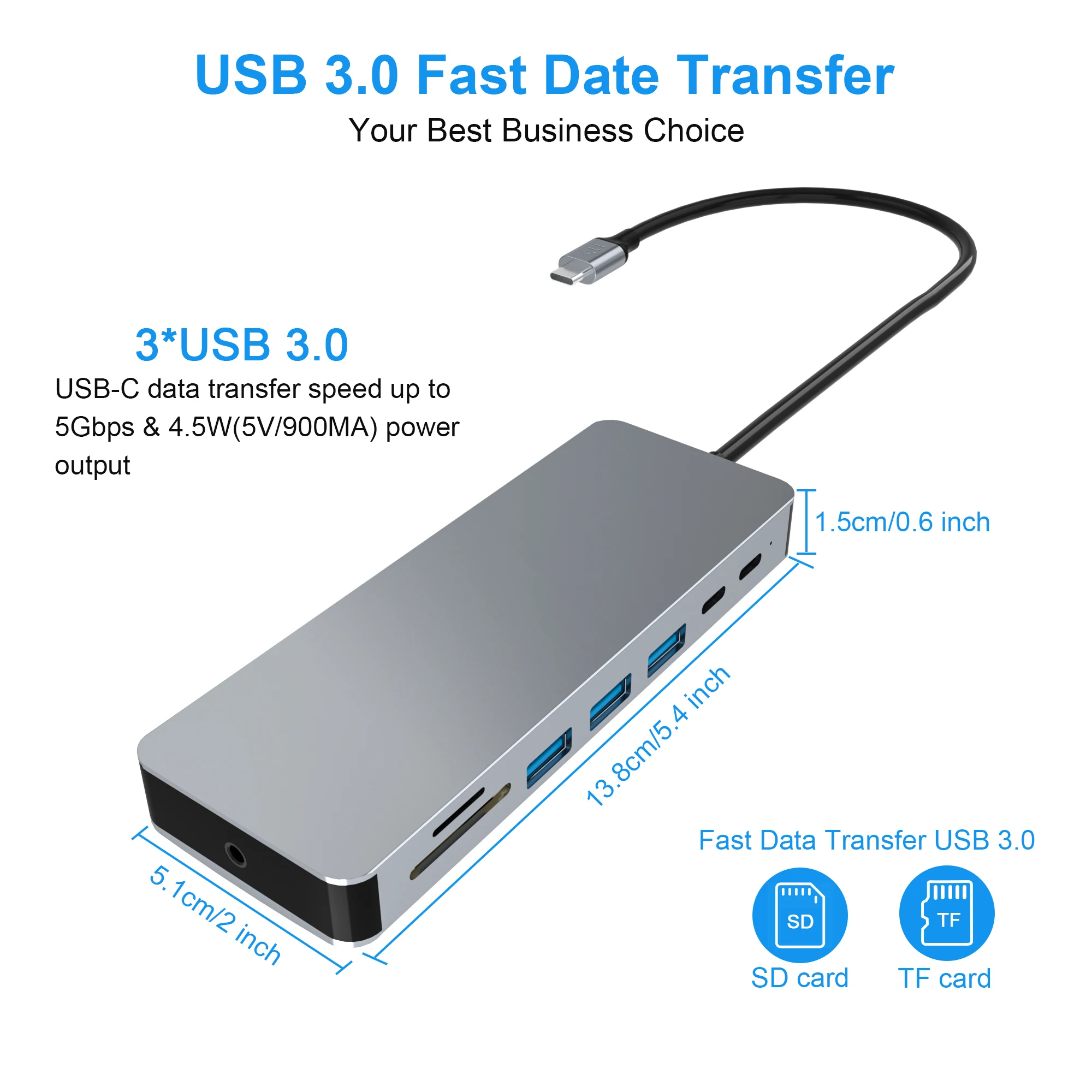 USB C Hub,14 in 1 Type C Adapter Docking Station with 2 HDMI and DP,60W Power Delivery,1 Gbps Ethernet,TF Card Slot,3.5mm Audio