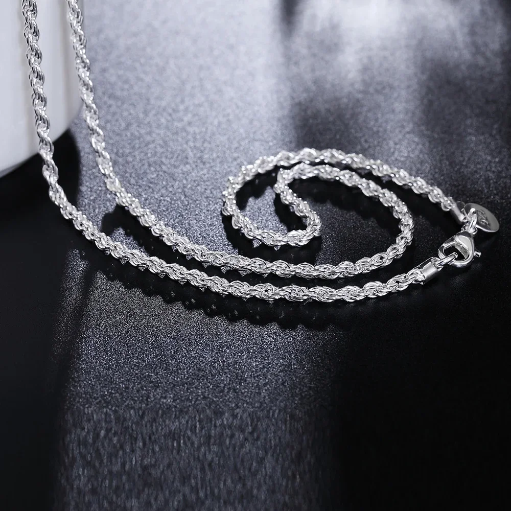 925 Sterling Silver Beautiful 3mm Twisted Rope Chain 16-24 Inch Necklace For Women Fashion Party Wedding Accessories Jewelry