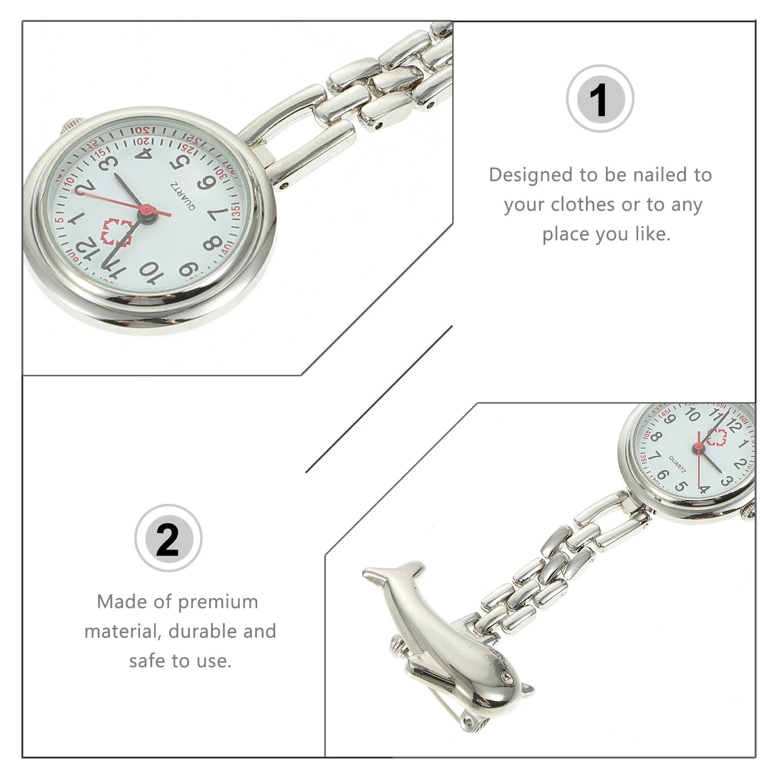 

Nurse Pocket Watch Dolphin Brooch Silver Lightweight Durable Hanging Watch Professional Fashion Steampunk Gift