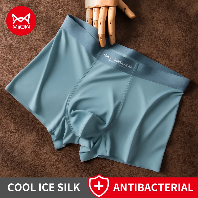 

MiiOW, 3 шт., мужское нижнее белье из ледяного шелка, 10А, антибактериальные мятные сетчатые мужские трусы с промежностью, шелковистые дышащие мужские трусы, трусы-боксеры