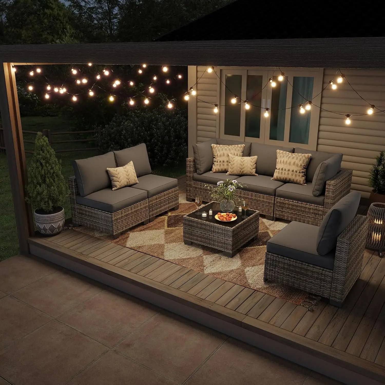 All-Weather Outdoor Patio Sectional Sofa Set 7-Seater Modular Garden Furniture, Customized