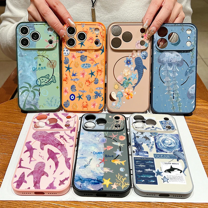 Picture 7: Whale Pattern Magnetic Phone Case For iPhone 17 ProMax 16 15 14 13 Pro Max For Magsafe Wireless Charge Shockproof Hard PC Cover