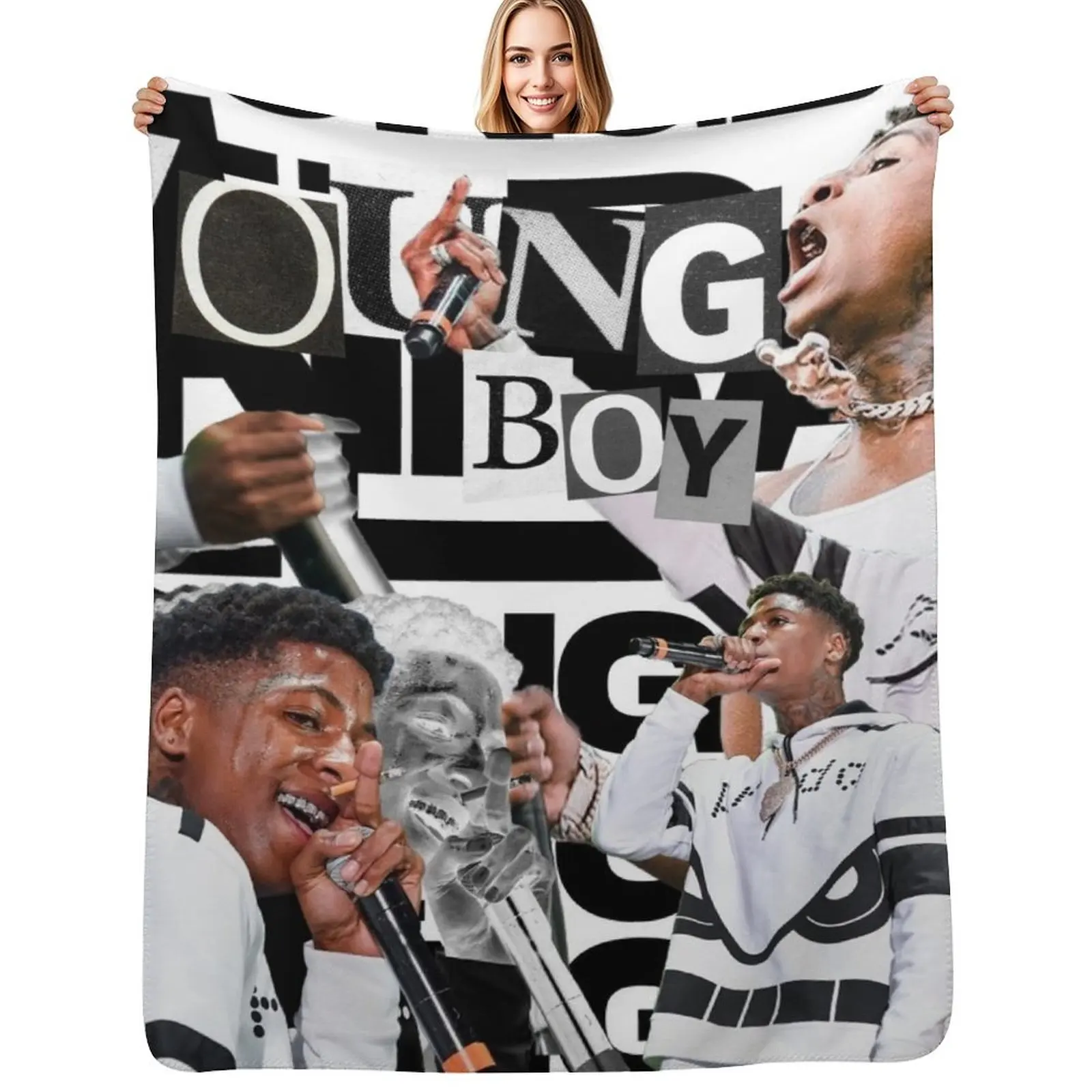 

Youngboy | B&W Billionaire Collage Throw Blanket Thin Sofa Throw Single Polar Blankets