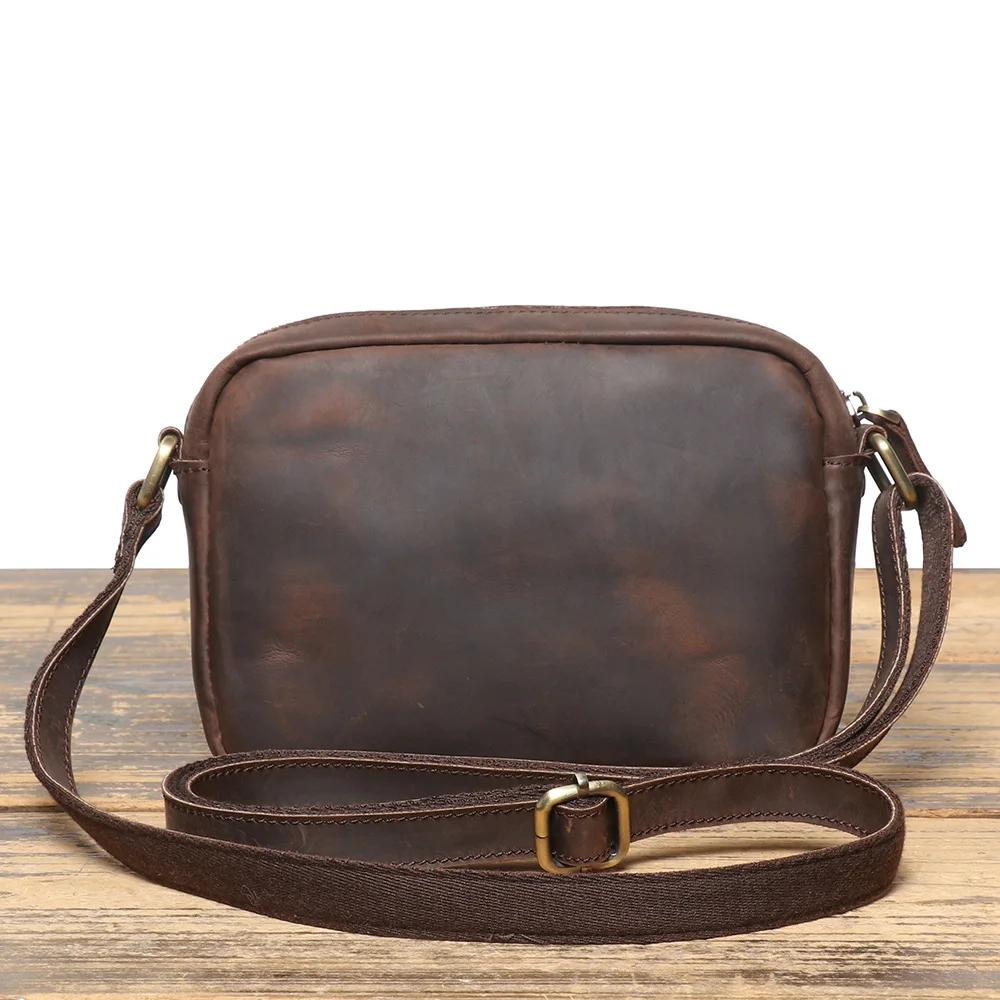 Vintage Crazy Horse Leather Men's Shoulder Bag Cowhide Crossbody Small Backpack Genuine Leather Messenger Bag Phone Bag