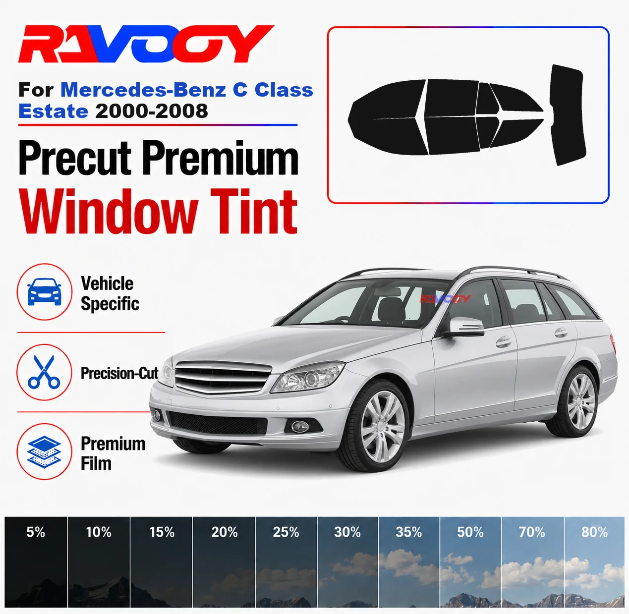 premium-precut-window-tint-kit-front-rear-windows-rear-windshield-for-mercedes-benz-c-class-estate-2000-2008-nano-ceramic-film