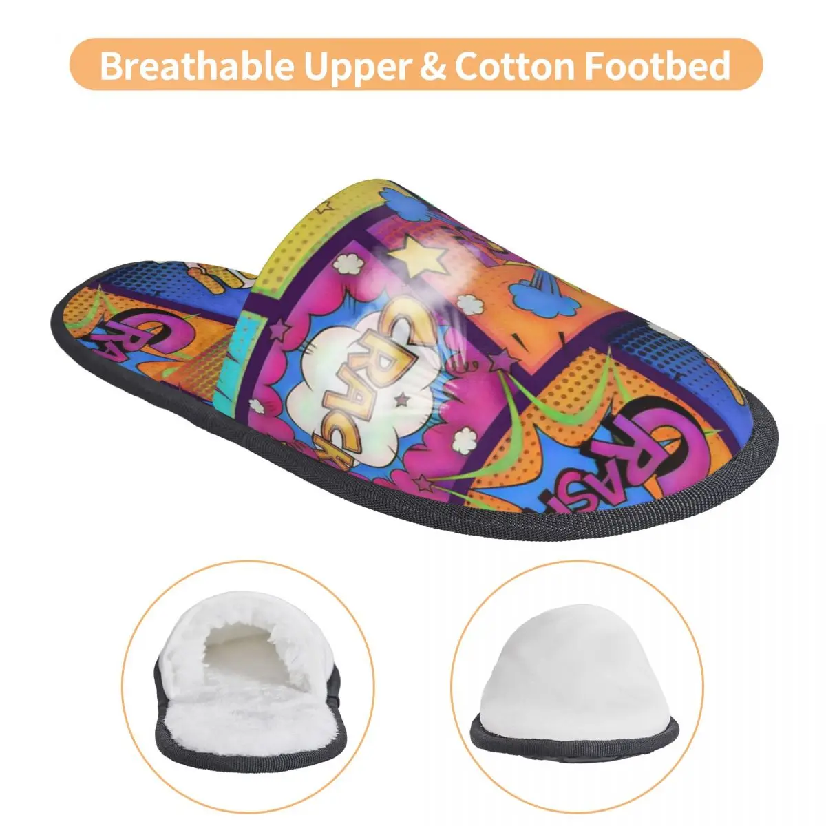 Benutzer definierte Druck Frauen Superhelden bunte Comic-Panels Haus Hausschuhe gemütlich warm Memory Foam flauschige Pantoffel Indoor Outdoor Schuhe