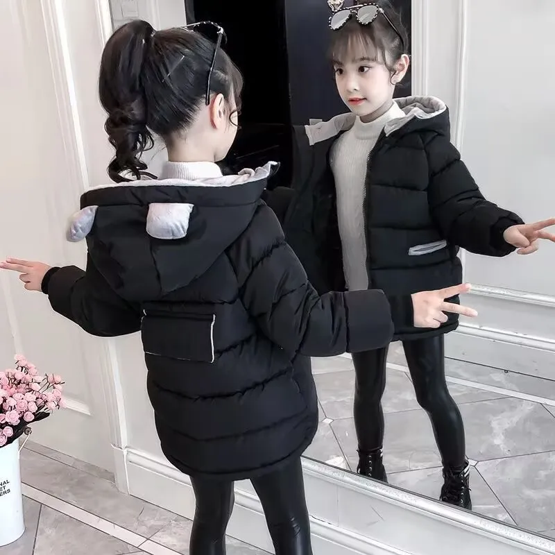 2026 Thick Warm Winter Jacket Girls black long Hooded Sweater Plus Velvet  Kid Outerwear Teenager Windbreaker Coat 4 12 new year