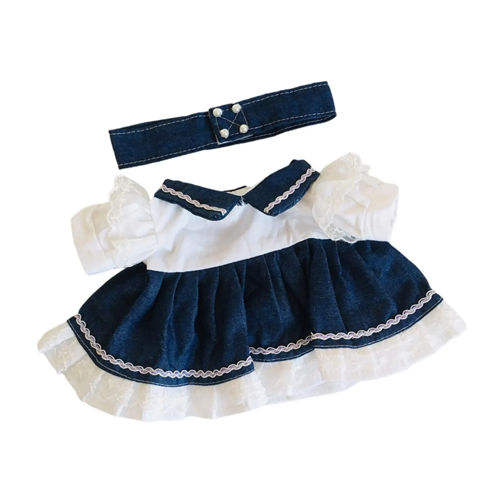 2x 패션 인형 데님 드레스 벨트 의상 Accs, 15인치 인형용 수제 의류 드레스업 새해 선물