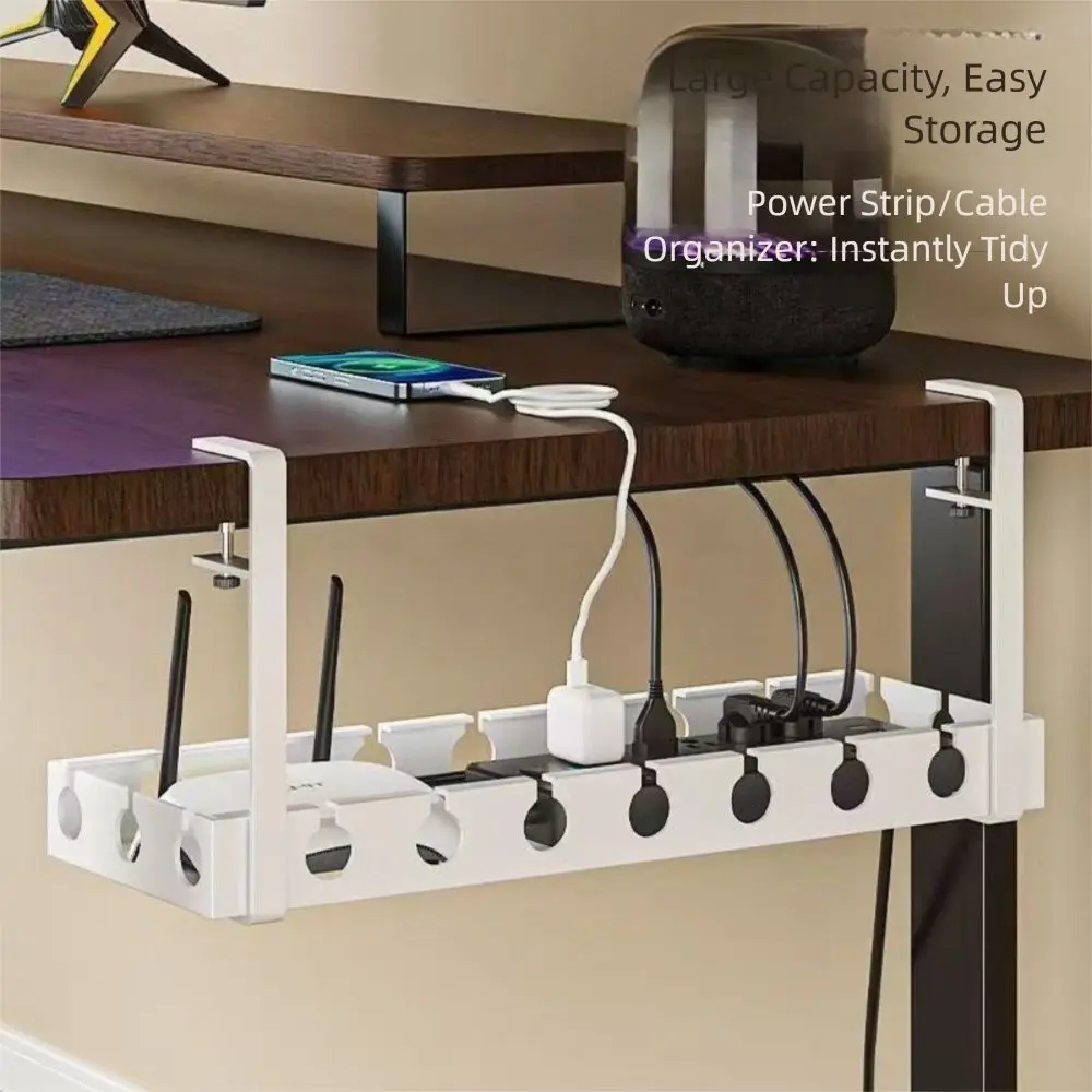 Extendable Under Desk Cable Management Tray No Drilling Sturdy Cord Hider Raceway Adjustable Clamps Space Saving Cable Tray