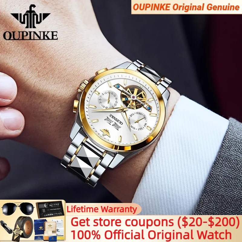 

OUPINKE 3290 Original Mechanical Men's Watch Date Subdial Luxury Brand Automatic Winding Movement Watches for Men