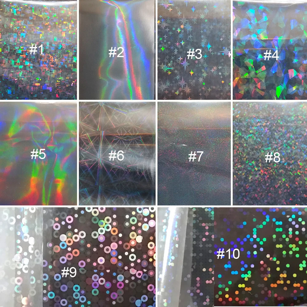 10pcs 50cm Holographic Nail Foil Colorful Stickers Transfer Starry Stickers Sliders for Decoration Nail Art Tips Manicure Tools