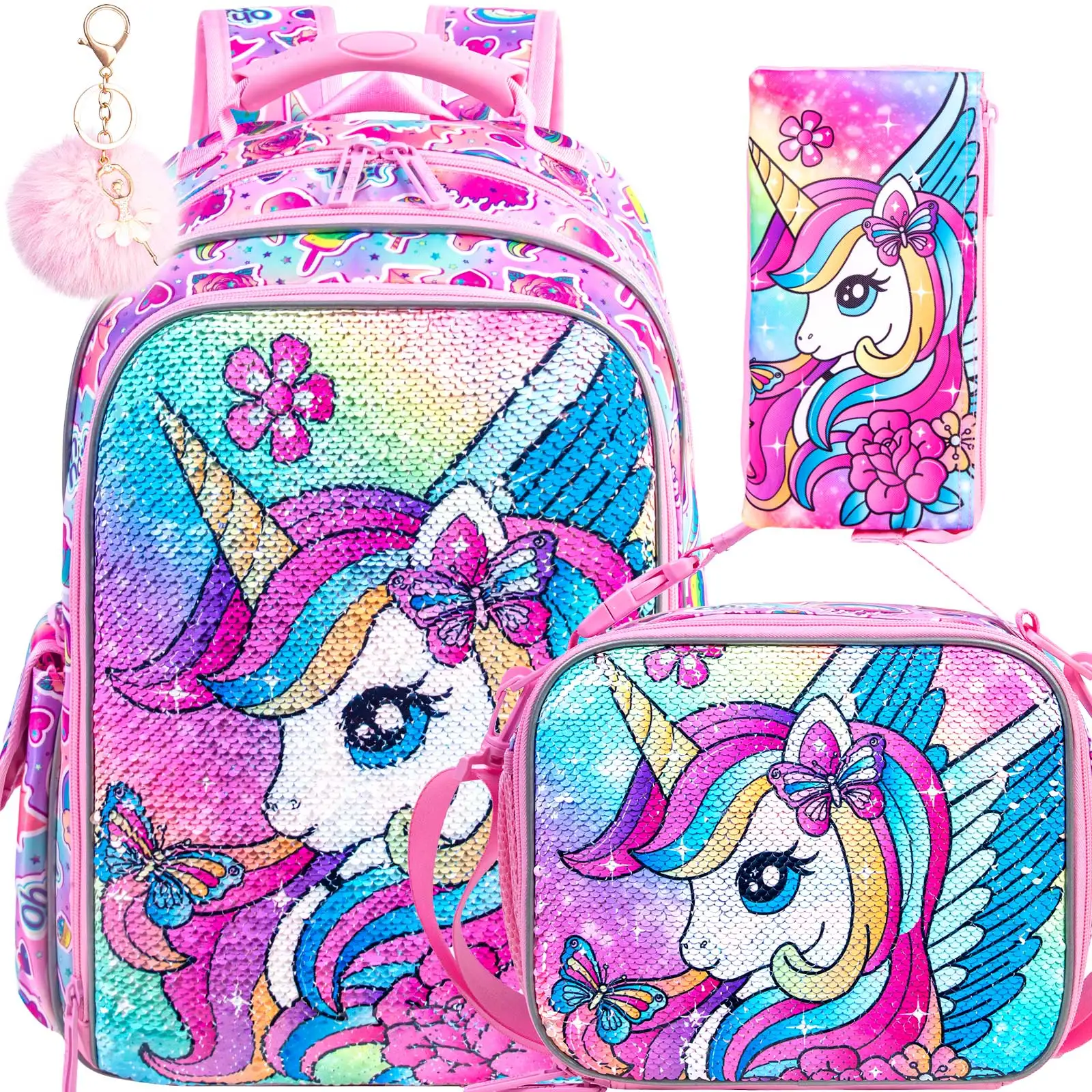 3PCS Unicorn Backpack for Girls, 16\