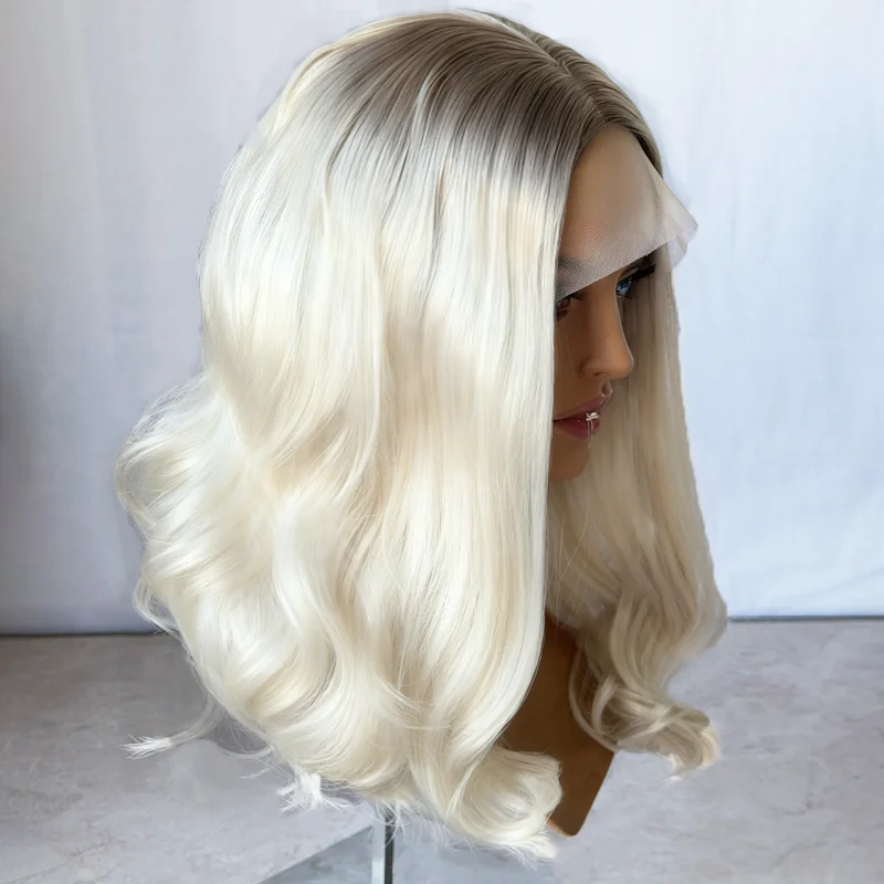 Synthetic Mixed 5% Human Hair Wigs for Women Icy White Blonde Lace Front Wig Ombre Futura Glueless 13x4 HD high quality Wigs