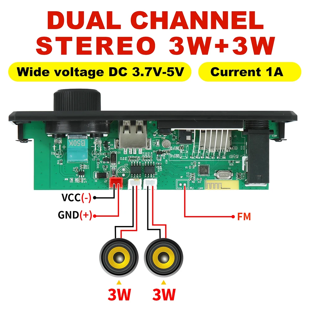 Płytka dekodera MP3 Bluetooth KEBIDU, wzmacniacz 6W, bezprzewodowy odtwarzacz MP3, moduł audio samochodowego DC 5V, mikrofon do rozmów, USB, TF, radio FM do głośnika — zdjęcie produktu 2