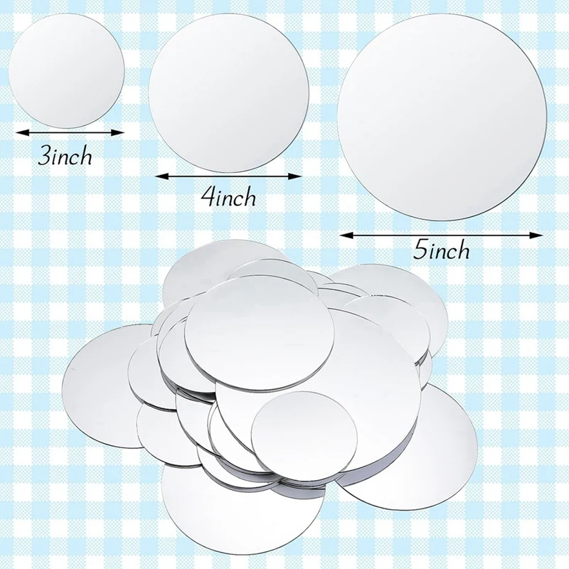 40 PCS Mini Size Round Mirror Small Round Mirror Adhesive Mirror Round Craft Mirror Tiles for Crafts(3Inch,4 Inch,5Inch)