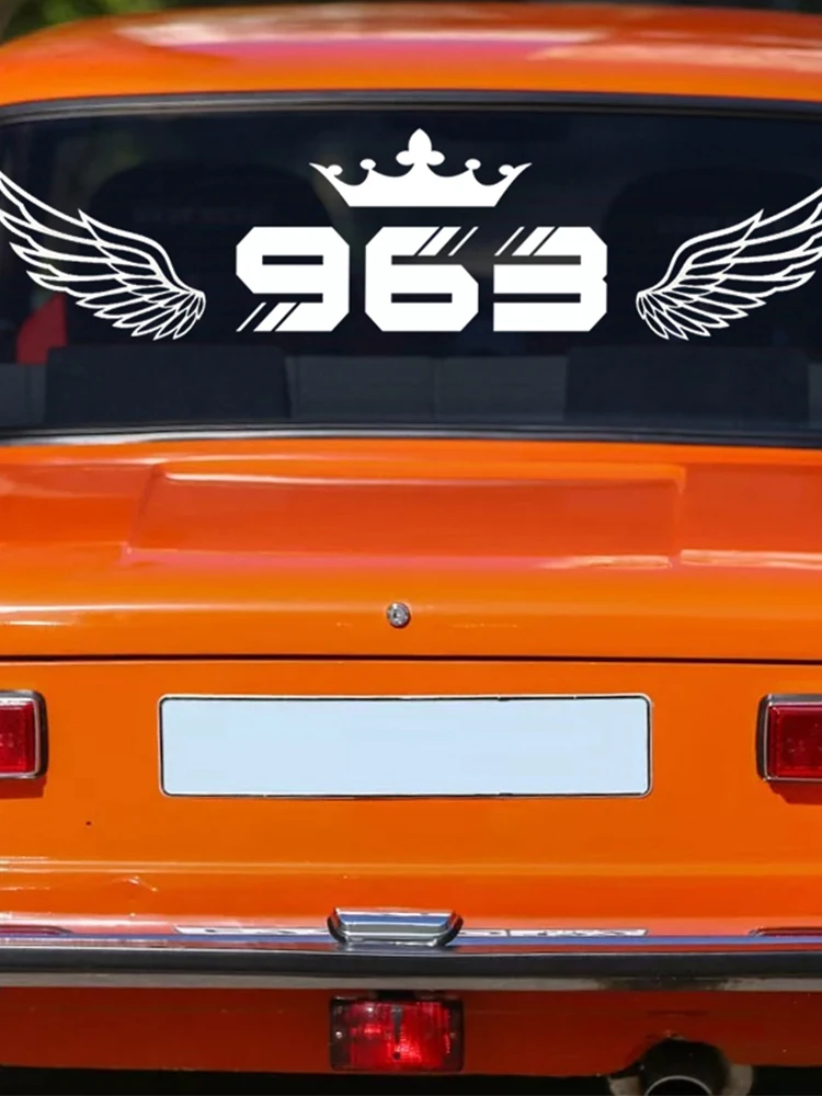 Number 963 with Crown and Wings Pattern Car Sticker Vinyl Decal for Rear Windshield, Car Door and Home Wall Decoration