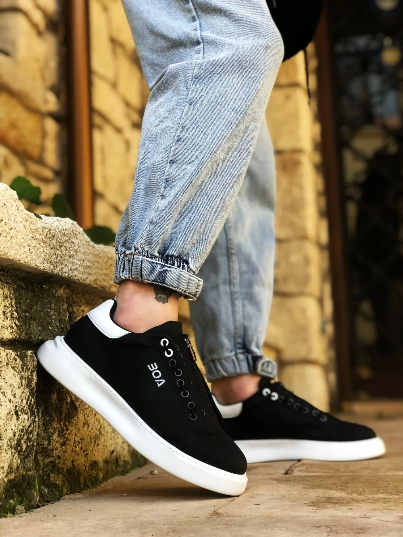 

ER0330 Men's Casual Shoes Black And White Detailed Thick Sole Zipper Lacing Summer Spring Daily Men Shoes New Season