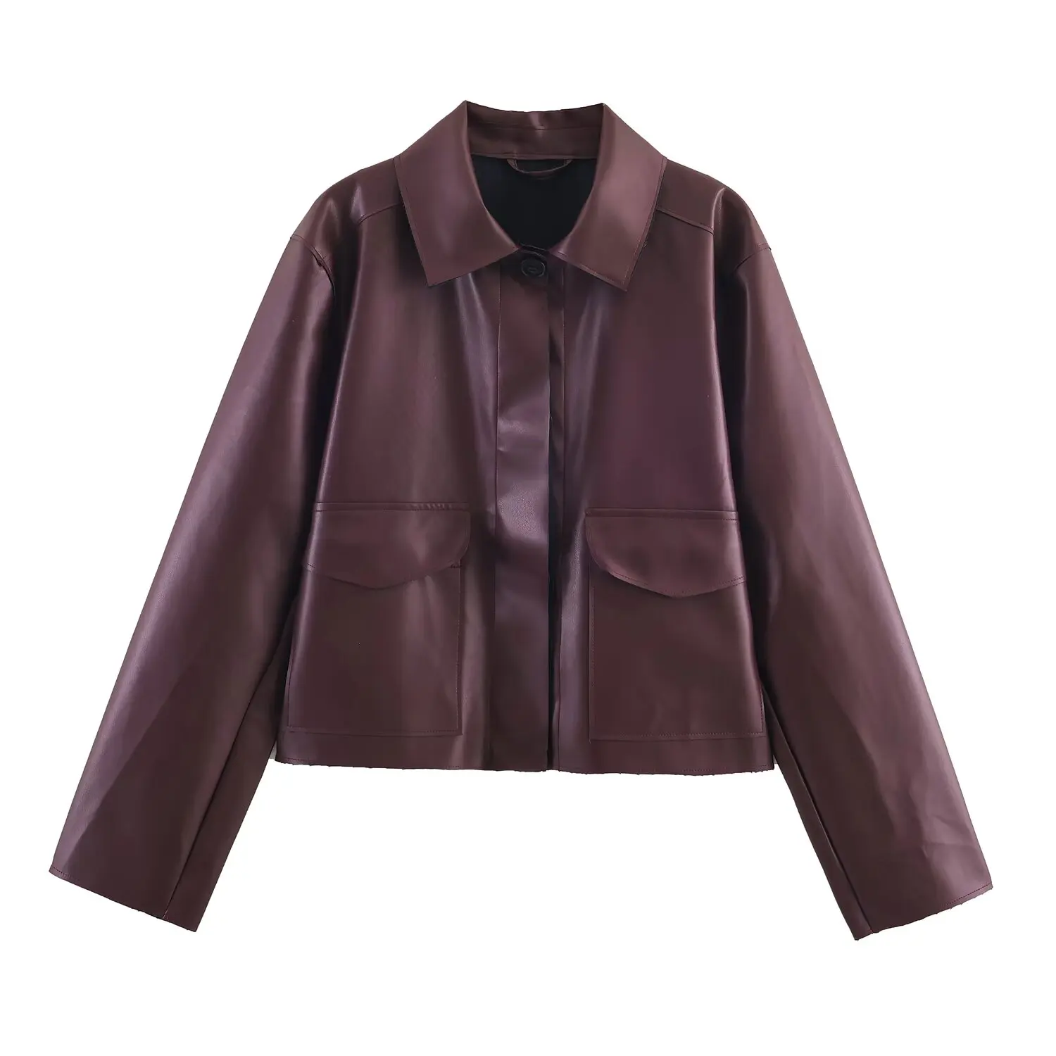 

Women's Jacket 2025 Fall New Arrival Casual Fashion Short Faux Leather Jacket Polyester Material