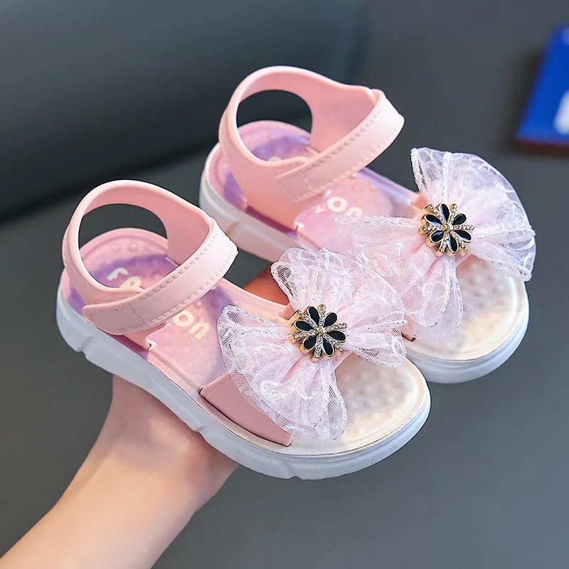 

2026 Solid Bow Children's Summer Shoes Cute PVC Beach Non Slip Sandals For Baby Girls Footwear Soft Infant Kids Fashion Sandals