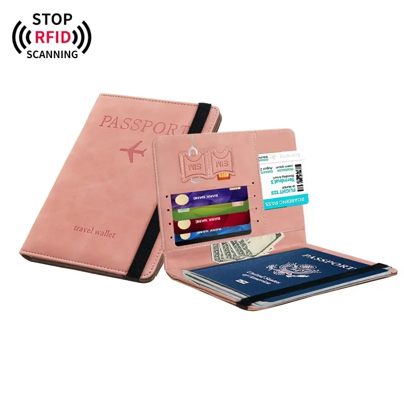 Funda de pasaporte RFID de PU, billetera para tarjeta de identificación de crédito, impermeable, vendaje de negocios, soporte para pasaporte, Protector multifunción de viaje