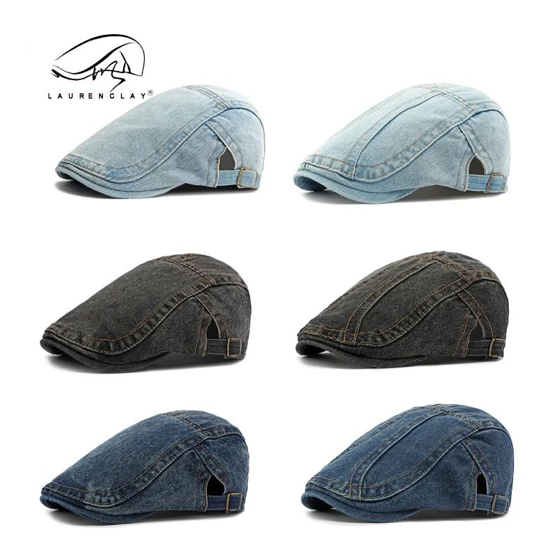 Men's Washed Denim Beret Spring And Autumn Thin Korean Style Artistic Retro Advance Hats Women's Casual Peaked Cap Fashion