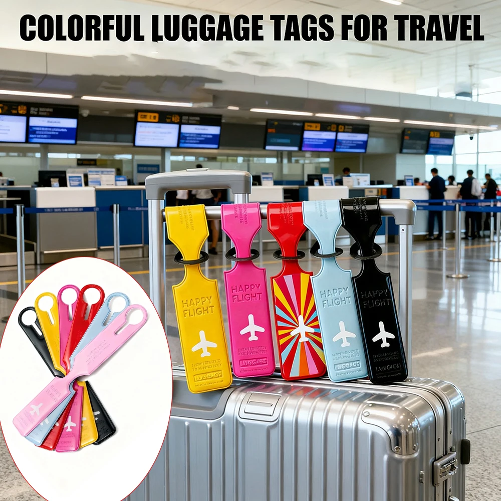 

6Pcs Pvc Suitcase Luggage Tags - Stylish Flat-Patterned Bag Accessories for Safe and Quick Identification of Suitcases and Bags