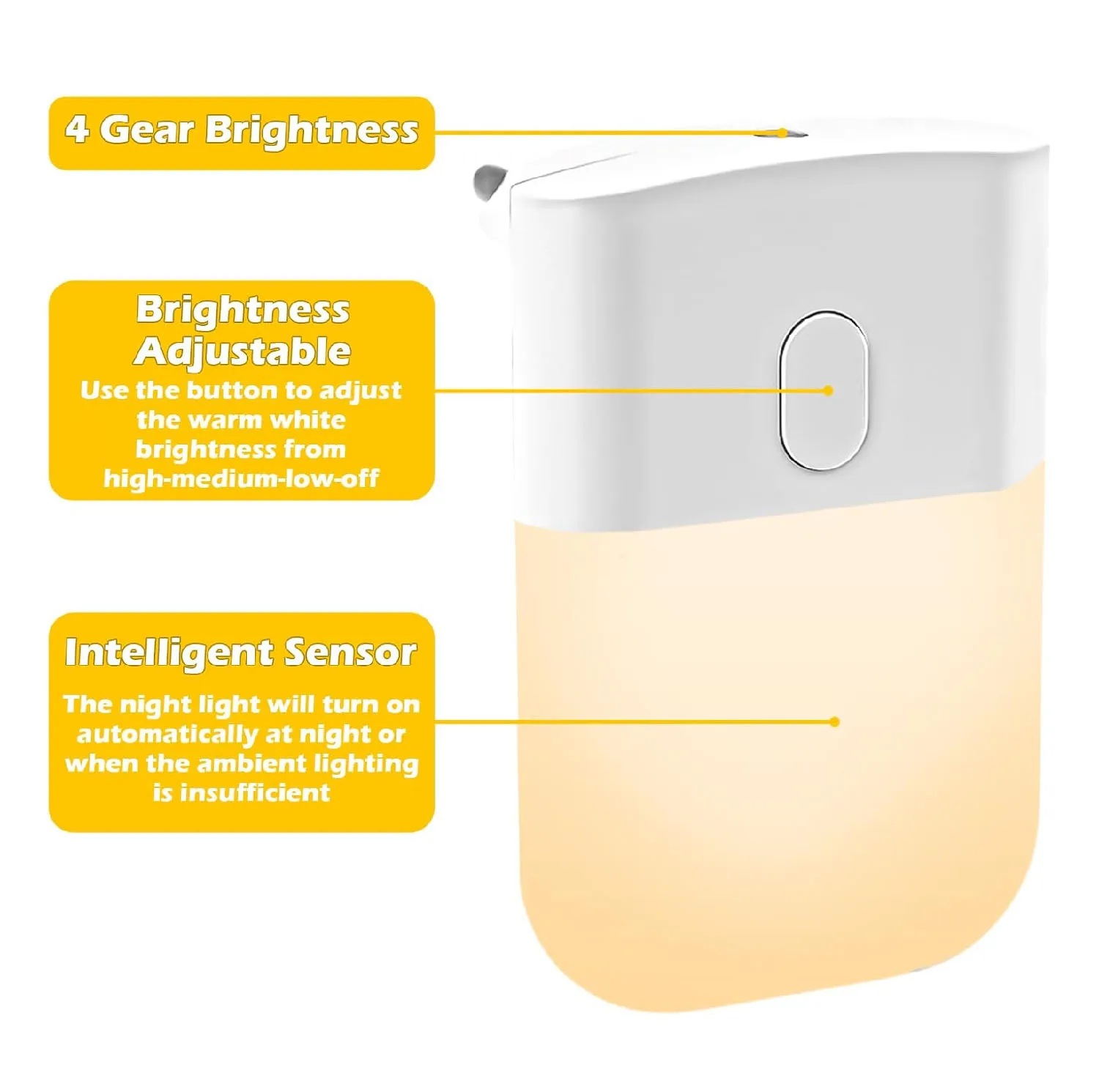 2pcs Night Light Socket with Twilight Sensor 3 Stage Dimmable 2700K Warm White Night Light for Bedroom Stairs Kitchen