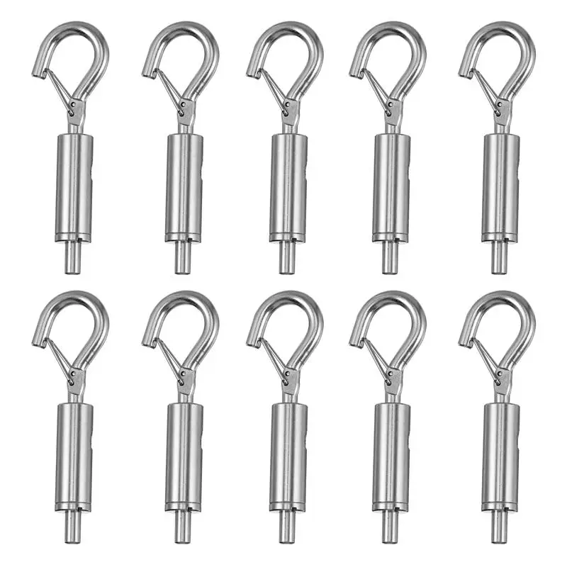 10pcs Stainless Steel Spring Buckle Adjustable Curtain Wire Clasps Clothesline Spring Hook Durable Cable Guide Hooks