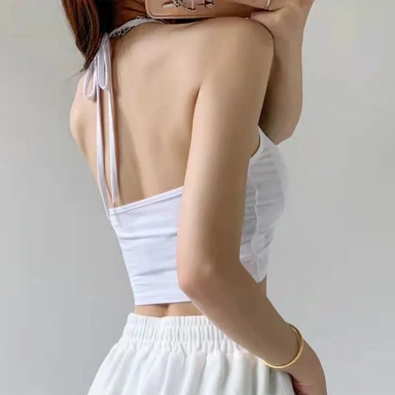 Halter Canotta Donna Hotsweet Crop Top Estate Backless Semplice stile spiaggia Costumi da bagno vintage Moda Vacanza Casual All-match