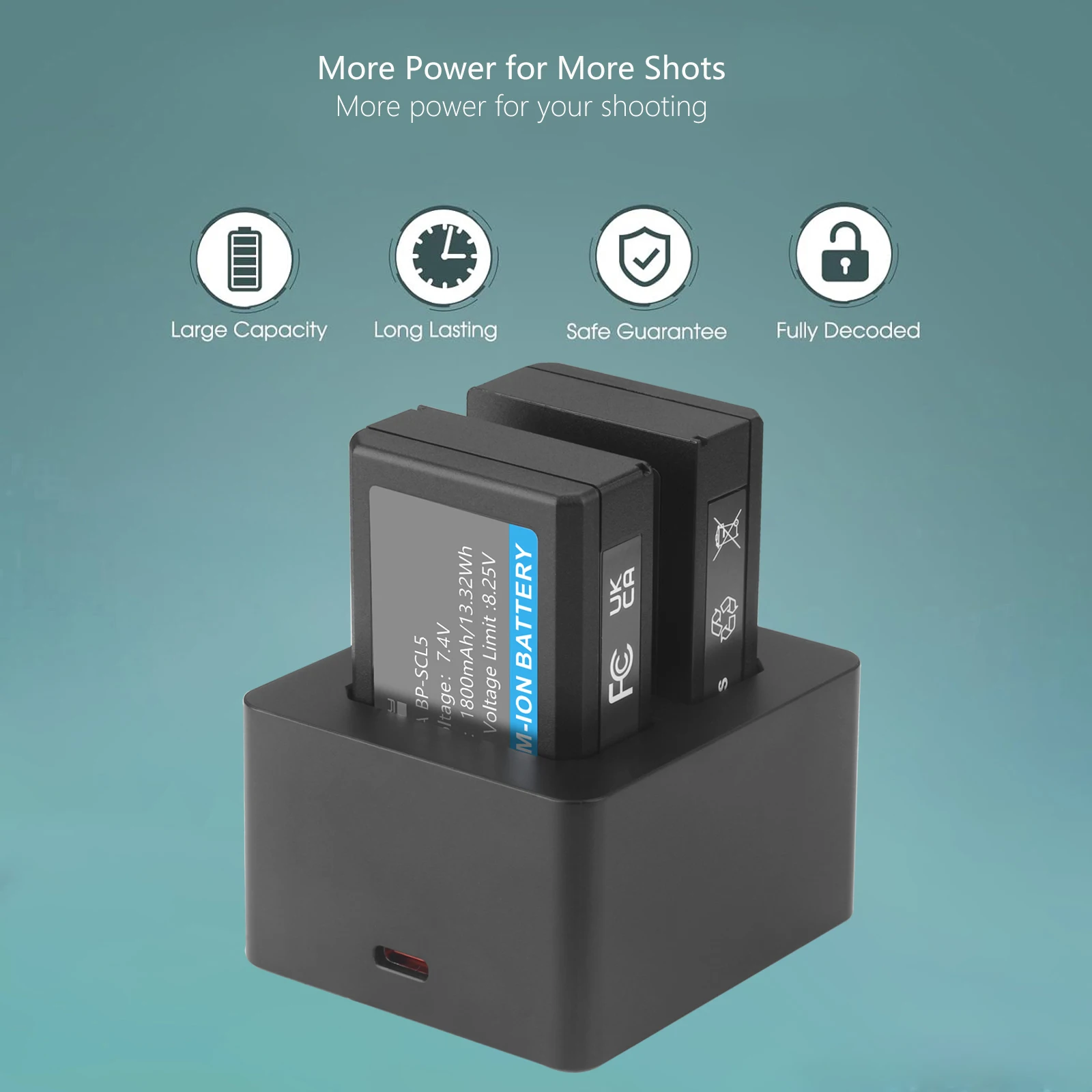 1800mAh BP-SCL5 バッテリー + LED デュアルスロット充電器ライカ M10