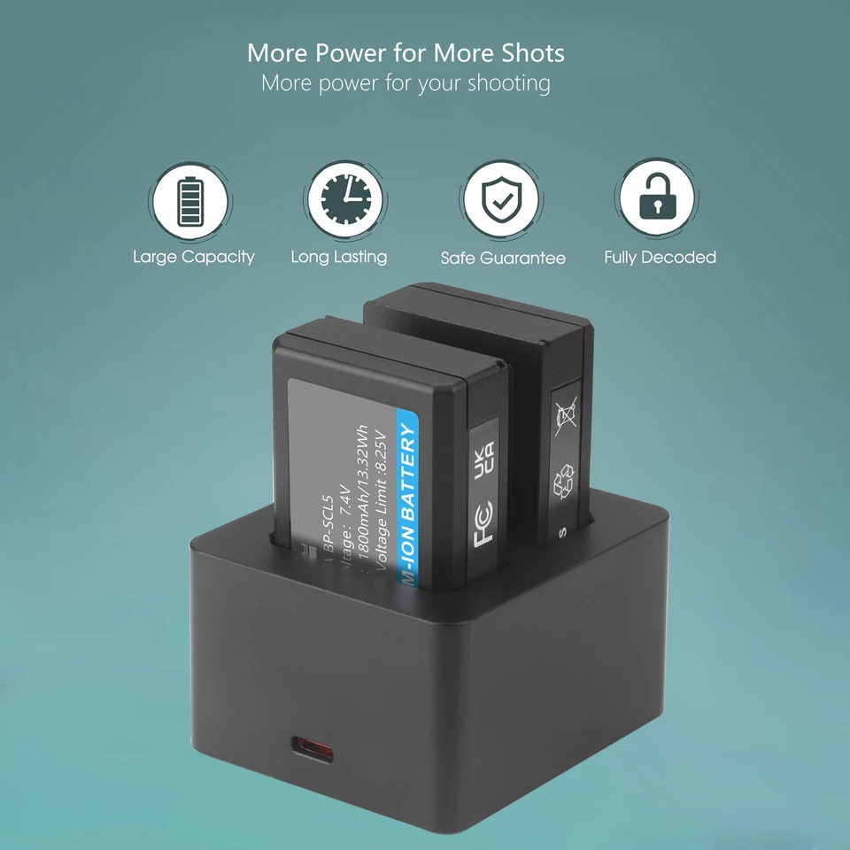 1800mAh BP-SCL5 バッテリー + LED デュアルスロット充電器ライカ M10