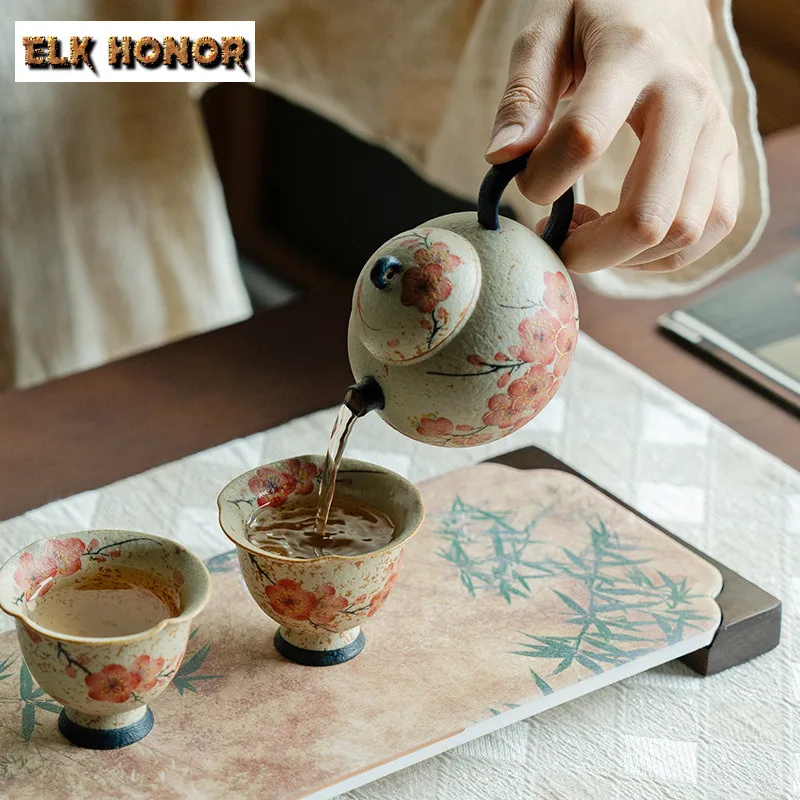145ml Hand-painted Plum Blossom Teapot Handmade Tea Infuser Pot Household Tea Brewing Kettle With Ball Hole Drinkware Ornaments