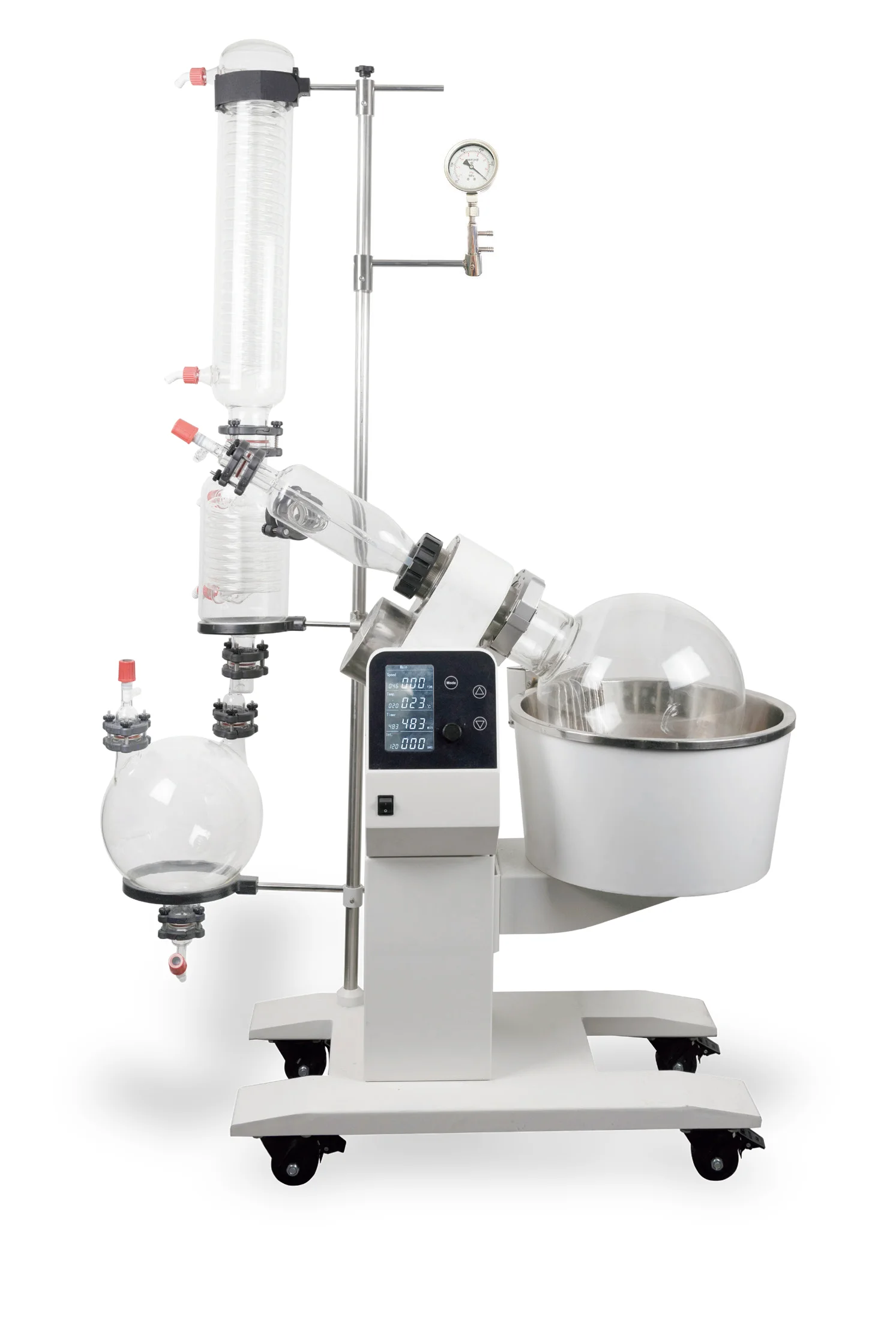 20L rotary evaporator with a set of glassware vertical free, with large-scale liquid crystal display.