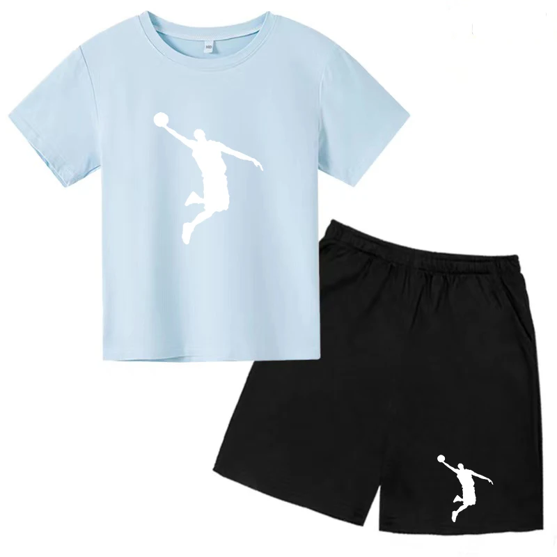 T-Shirt 3-12Y Kids Clothes Short Sleeve Top+Shorts 2P Boys Girls Toddler Basketball Star Print Sports Fashion Jogging Casual Set