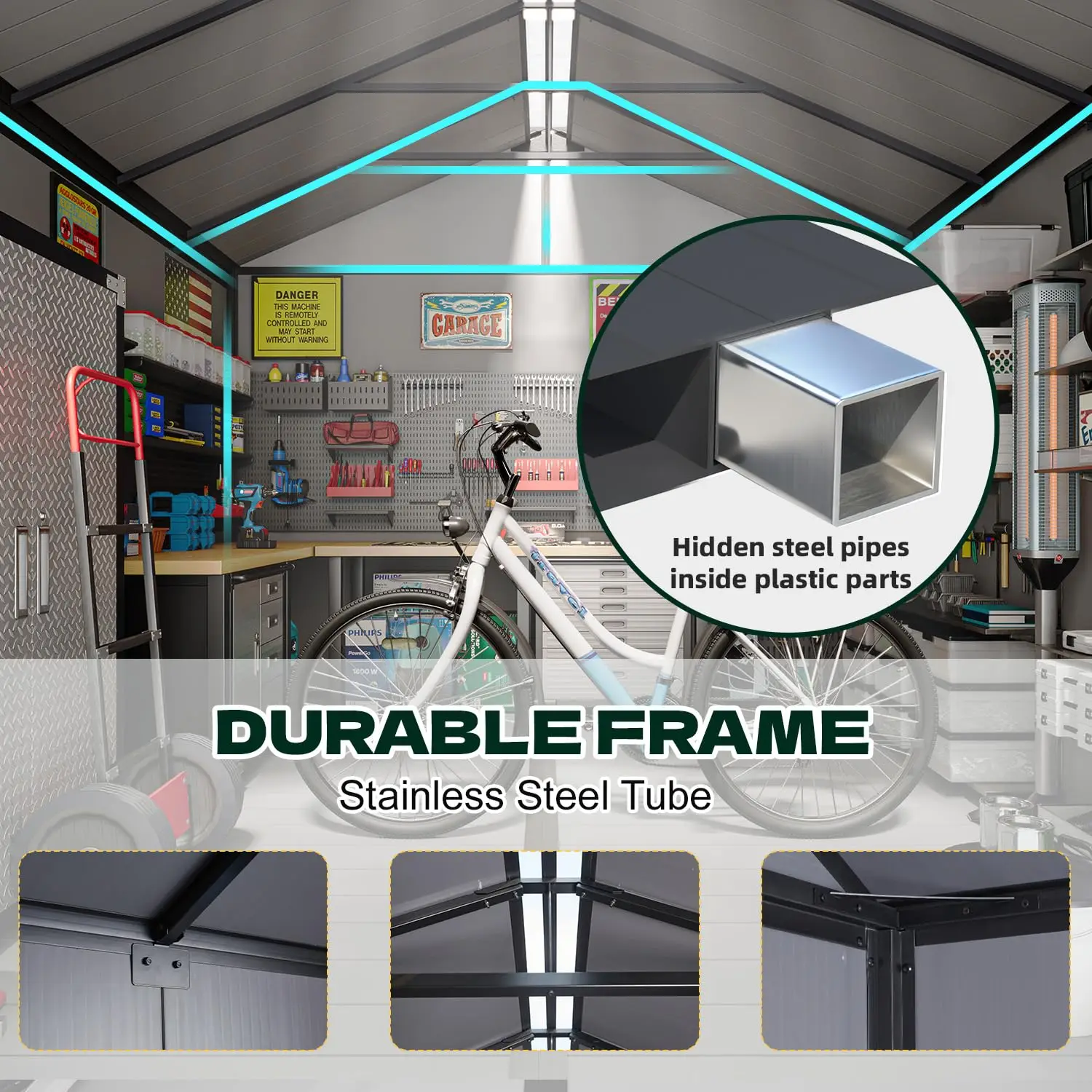 8x6 FT Resin Outdoor Storage Shed with Floor, Plastic Garden Tool Shed, Customized view 5