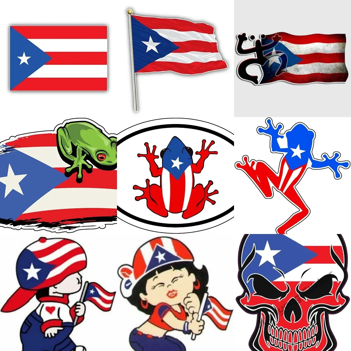 

Puerto Rico PR Flag Emblem Frog Creative PVC Waterproof Stickers for Decorate Car Van Suv Wall Room Helmet Camper Bumper