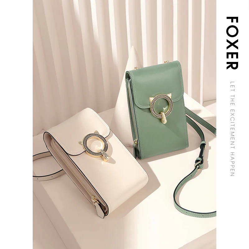 

FOXER Brand Split Leather Cellphone Bag Women's Shoulder Bag 2025 Fashion Light Luxury Female Crossbody Bag Mini Bag for Girl