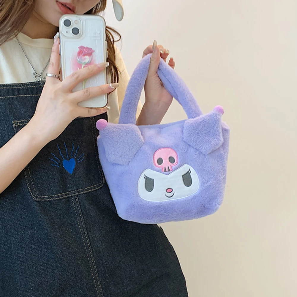 Kawaii Hello Kitty Sanrio Plush Bag Anime Kuromi Plushie Backpack for Girls Mymelody Cinnamoroll Handbags Cartoon Messenger Bags