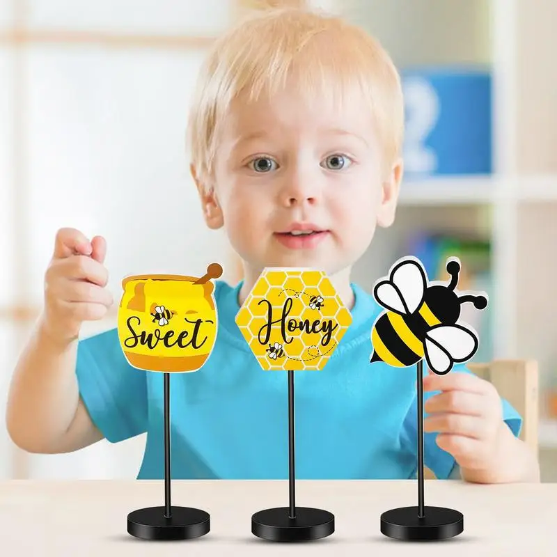 Деревянная вывеска в виде пчелы, 3 шт., соты, настольный деревянный декор, настольный домашний декор, деревенский деревянный фестиваль пчел, стоячие блоки, украшения