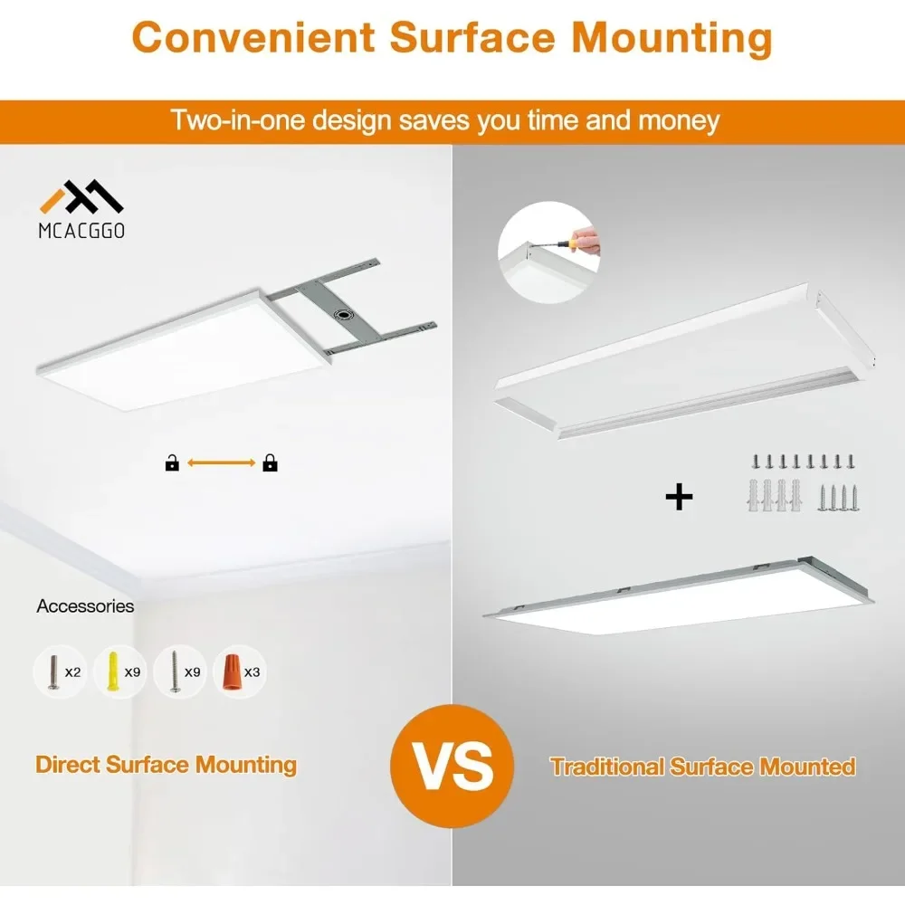 LED Flat Panel Light, Surface Mount, Dimmable, Switchable, 0-10V, Dimmable, Flush Mount, 2x4 FT, 5000K-4000K-3000K, 12 Pack