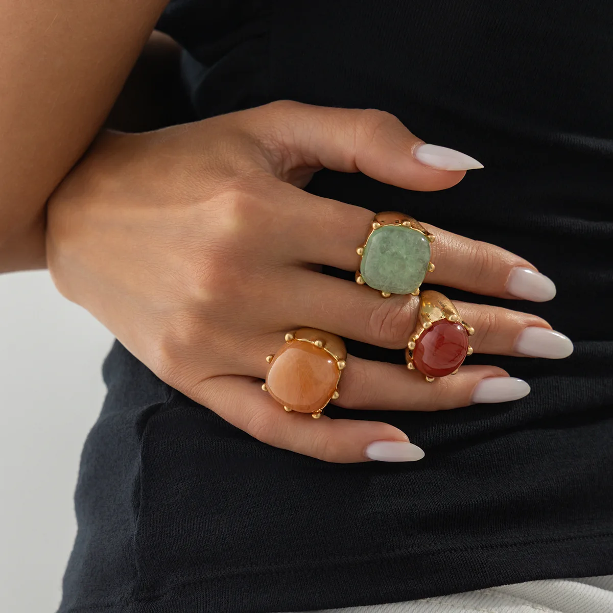 Rings Retro Square Oval Resin Ombre Bold Chic for Women Daily Casual Office Wear Premium Quality Durable Accessory